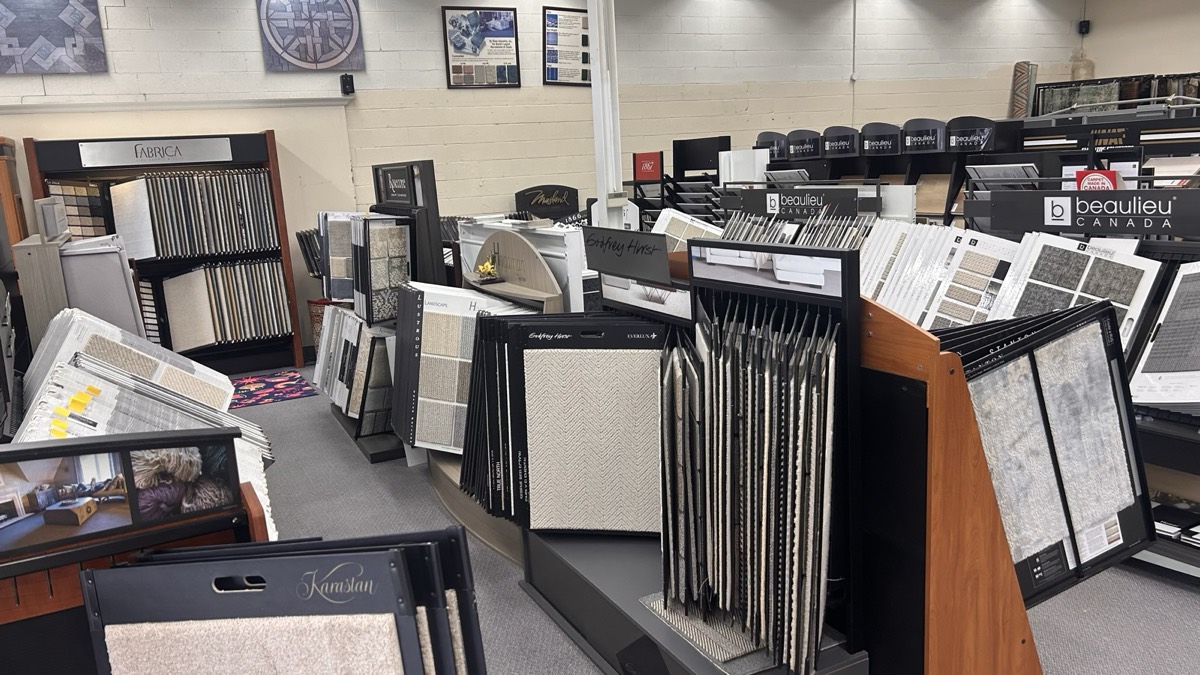 Carpet sample racks from Beaulieu, Fabrica and Kaleen in the Kingsway showroom